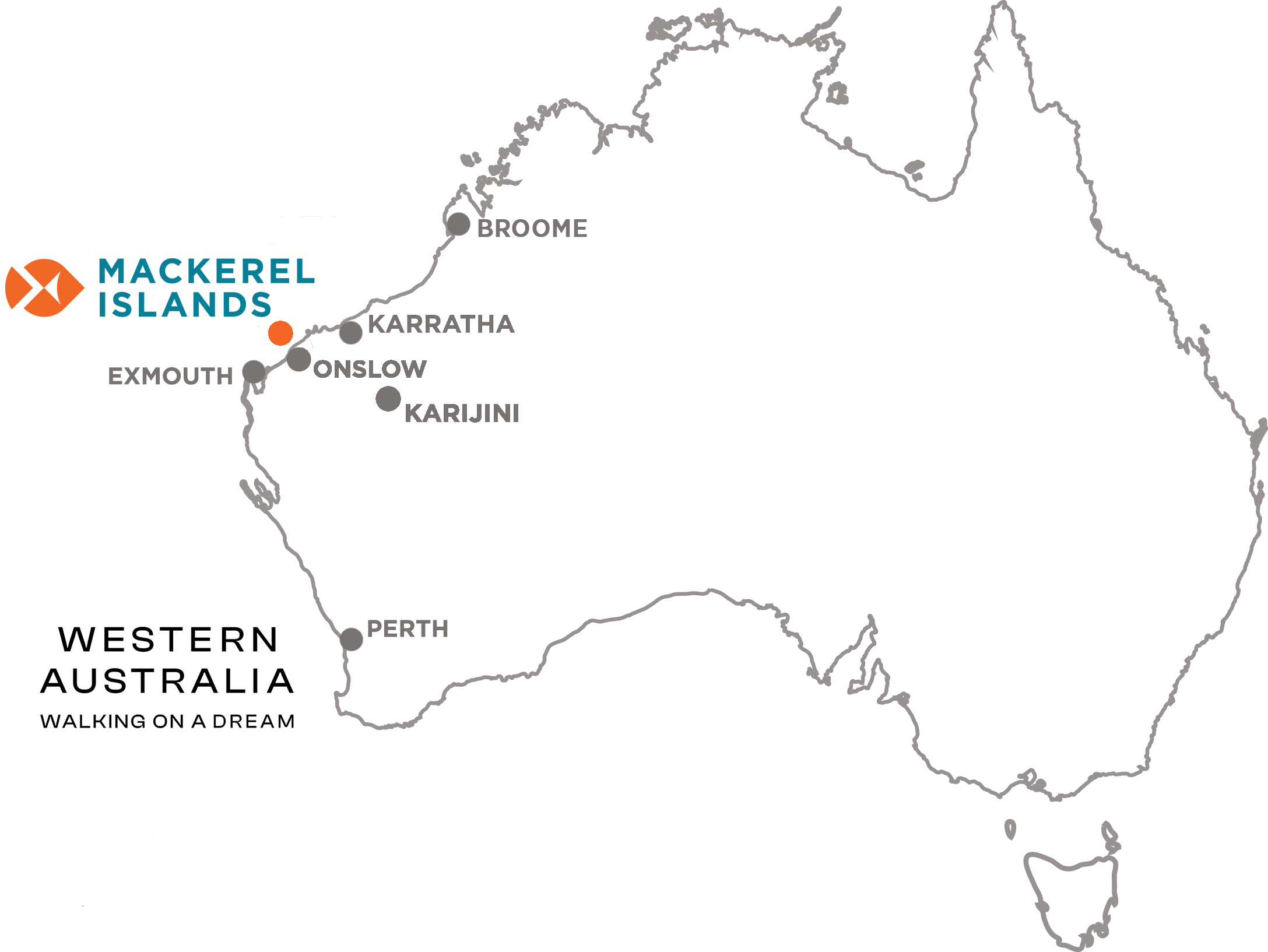 Map showing the location of the Mackerel Islands in Western Australia